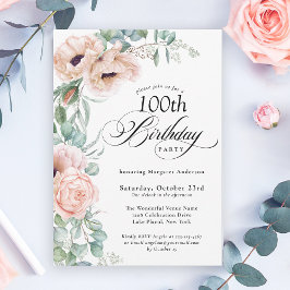 Invitación Floral color rosa y beige 100 cumpleaños