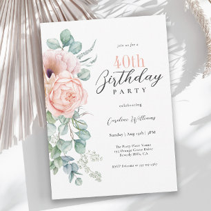 Invitación Floral color rosa y beige 40 cumpleaños