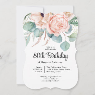 Invitación Floral color rosa y beige 80 cumpleaños