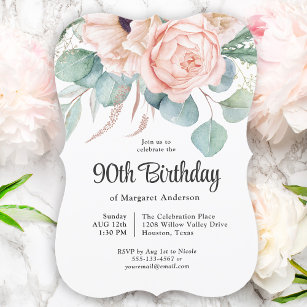 Invitación Floral color rosa y beige 90 cumpleaños