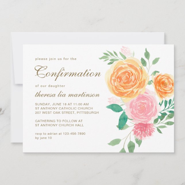 Invitación Floral colorida con confirmación cruzada (Anverso)