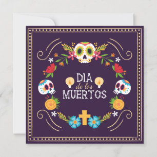 Invitación floral colorida de Skulls Dia de