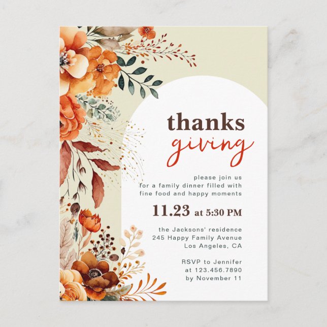 invitación floral con arco blanco para cena de Acc (Anverso)