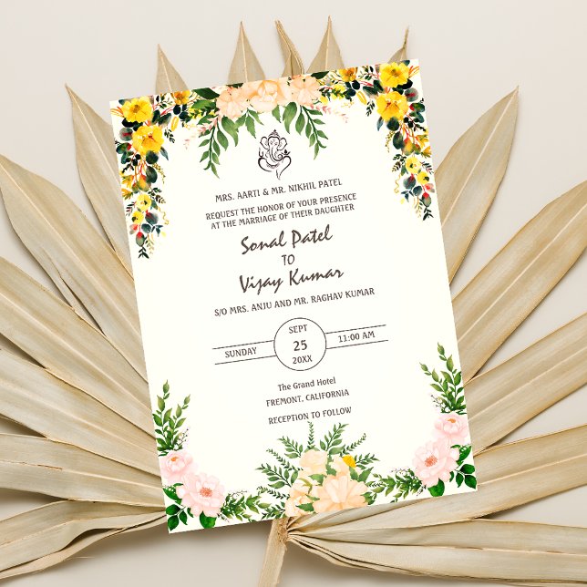 Invitación Floral con logo del Boda hindú Ganesha (Subido por el creador)