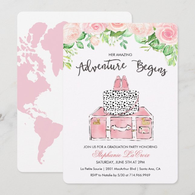 Invitación floral con tema de viaje (Anverso / Reverso)