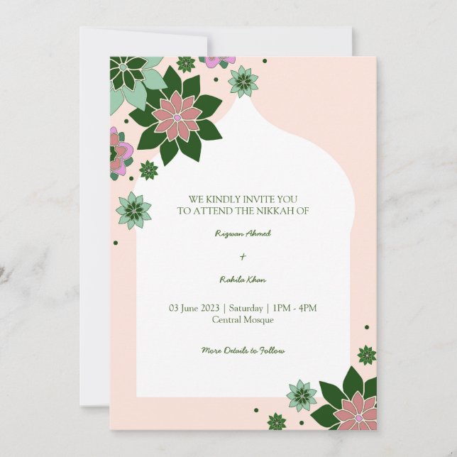 invitación floral contemporánea abstracta nikkah (Anverso)