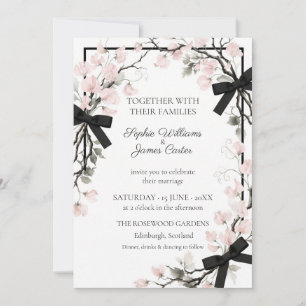 Invitación Floral Coqueta de Flor de Rubor y Lazo Negro