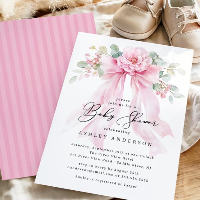 Invitación Floral Coquette Bow Baby Shower (Subido por el creador)