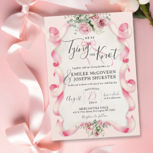 Invitación Floral Coquette Pink Bow Cute Vintage Wedding