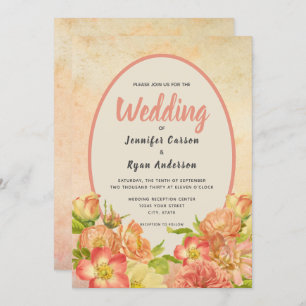 Invitación Floral Coral English Garden Country Wedding