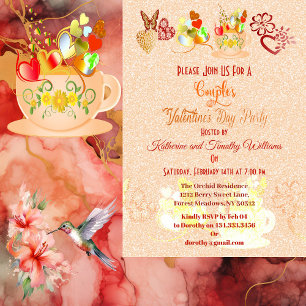 Invitación Floral Corazón mariposa Teacup Valentine Day Parej