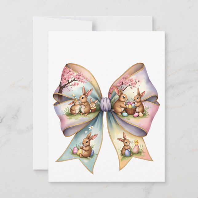 Invitación Floral Cottontail Bunny Coquette Bow Rabbit Easter (Anverso)