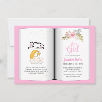 Invitación Floral Cow Over the Moon Theme Baby Shower