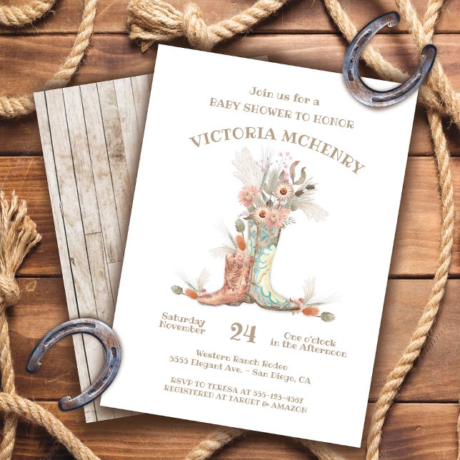 Invitación Floral Cowboy Boots Baby Shower (Subido por el creador)