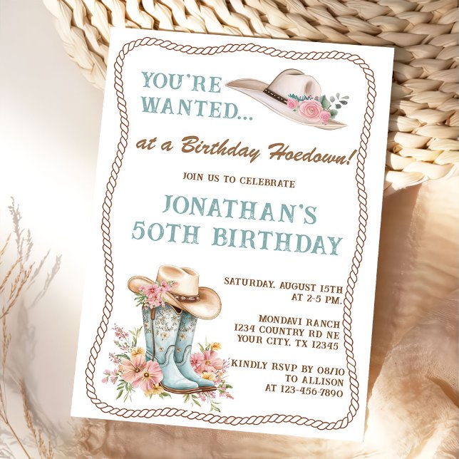Invitación Floral Cowgirl Boots and Hat Birthday Invitation  (Subido por el creador)