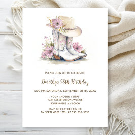 Invitación Floral Cowgirl Boots and Hat Birthday Party