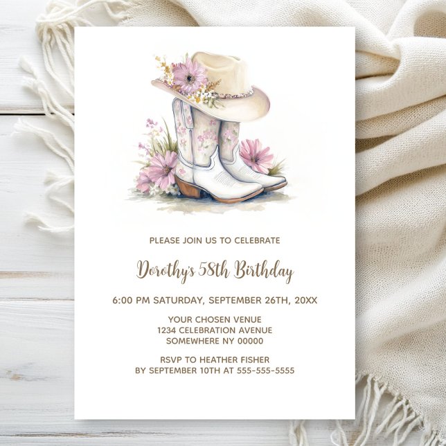 Invitación Floral Cowgirl Boots and Hat Birthday Party (Subido por el creador)