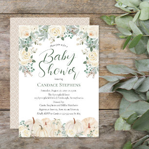 Invitación Floral crema   Caída de calabazas   Baby Shower de