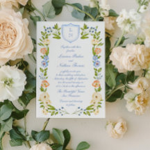 Floral Crest Frame Wedding Invitation