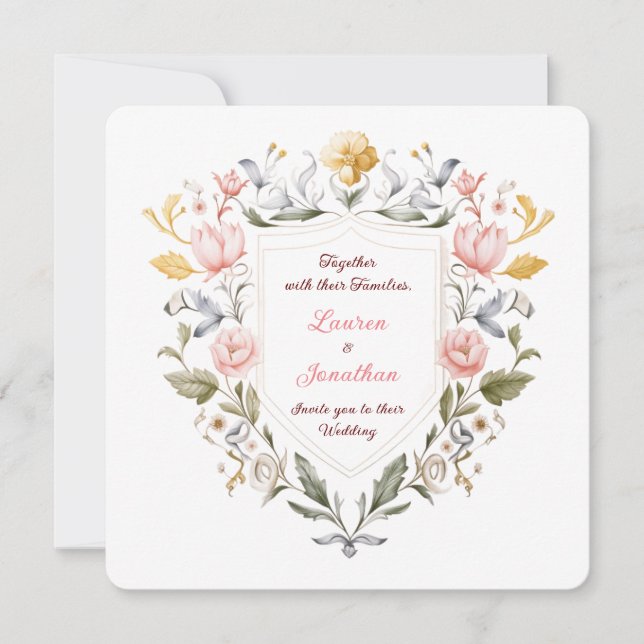 Invitación Floral Crest Wedding Elegant Botanical Watercolor (Anverso)