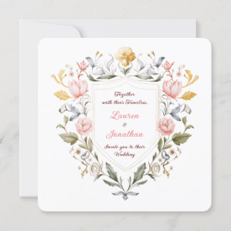 Invitación Floral Crest Wedding Elegant Botanical Watercolor