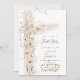 Invitación floral cross First Holy Communion