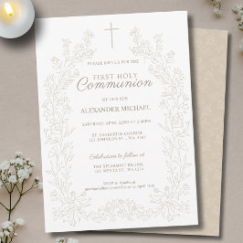 Invitación Floral Cross First Holy Communion Religious