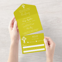 Invitación floral cruz todo en uno Bautizo Amarill