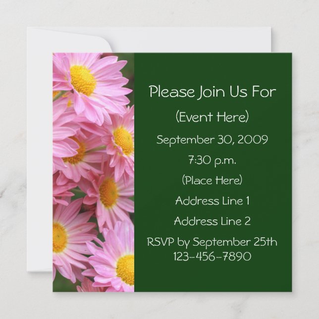 Invitación floral cuadrada de Daisies Rosa (Anverso)