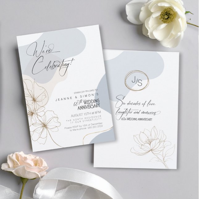 Invitación Floral cursiva 60 años Dusty Blue ID1168 (Subido por el creador)