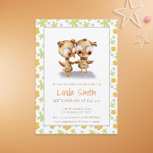 Floral Cute Baby Owls Baby Shower Twins