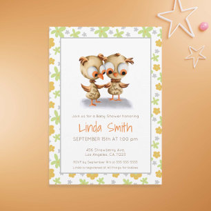 Invitación Floral Cute Baby Owls Baby Shower Twins