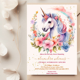 Invitación Floral Cute Unicorn Baby Shower