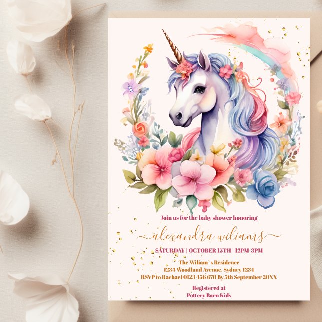 Invitación Floral Cute Unicorn Baby Shower (Subido por el creador)