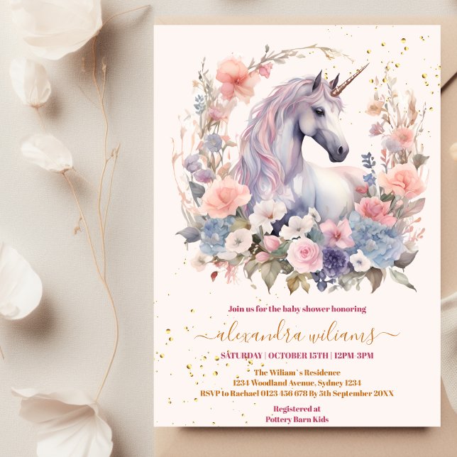 Invitación Floral Cute Unicorn Baby Shower (Subido por el creador)
