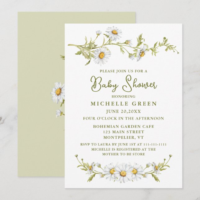 Invitación Floral Daisy Garden Botanical Baby Shower (Anverso / Reverso)
