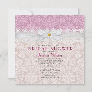 Invitación Floral Daisy Ribbon Damask Bridal Shower