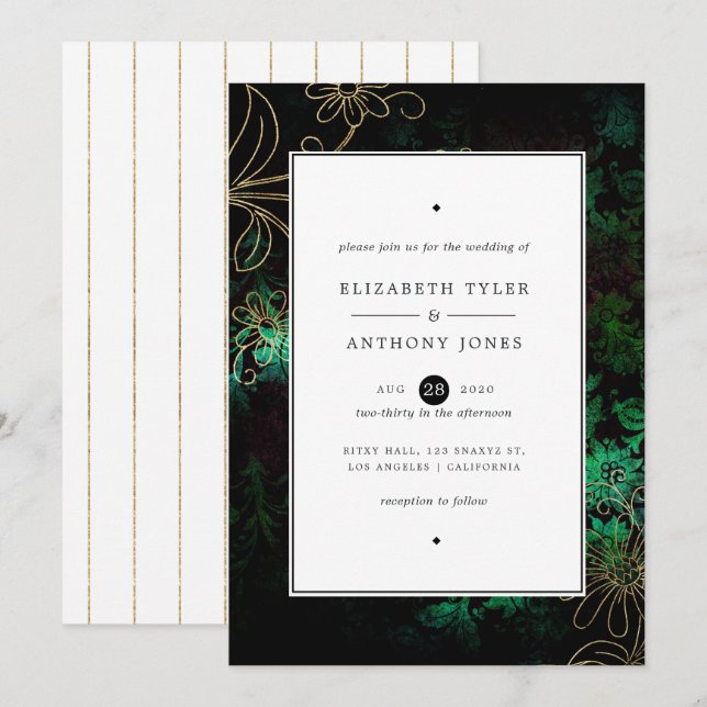Invitación Floral Damask Antiguo (Anverso / Reverso)