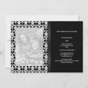 Invitación Floral Damask Black & White Photo Todos los evento