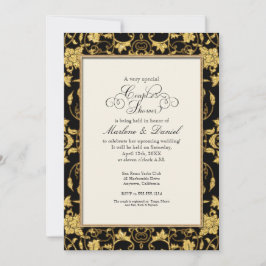 Invitación Floral Damask Purpurina Gold Elegant Couples Showe