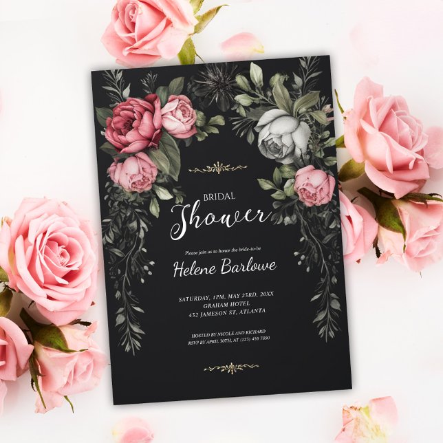 Invitación Floral Dark Gothic Bridal Shower (Floral Dark Gothic Bridal Shower Invitation)