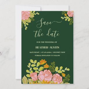 Invitación Floral Dark Green Boda Gracias