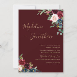 Invitación Floral Dark Moody Burgundy Jewel Tone Boda Invi