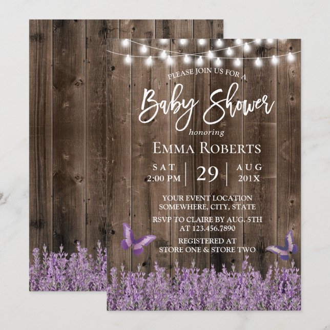 Invitación Floral Dark Wood Baby Shower (Anverso / Reverso)