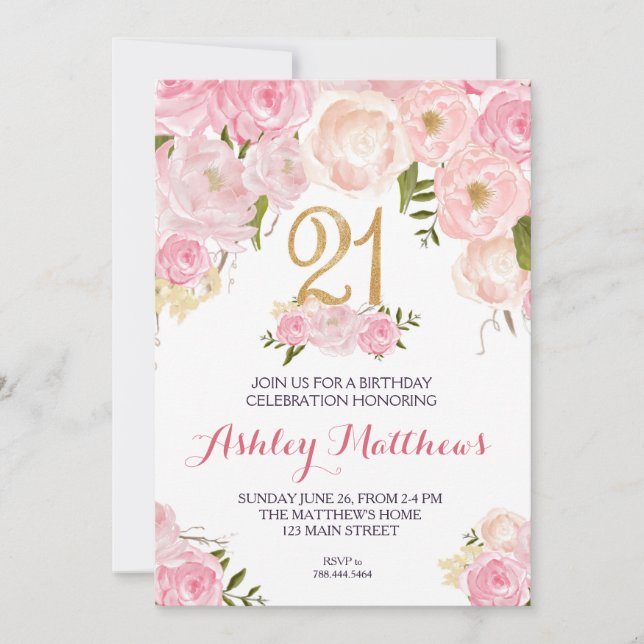 Invitación floral de 21 años, (Anverso)