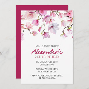 Invitación floral de 24 años Watercolor Rosa