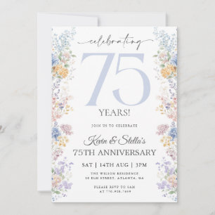 Invitación floral de 75º aniversario con foto