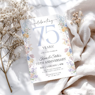 Invitación floral de 75º aniversario con foto
