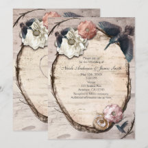 Invitación floral de abedul blanco rústico y colib
