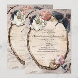 Invitación floral de abedul blanco rústico y colib